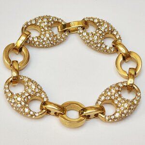 Kendra Scott Chunky Link Bracelet Yellow Gold Tone with Clear Rhinestones 7"